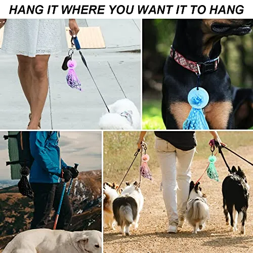 2 Colors Dog Poop Bag Holder, Waste Bag Holder with Carabiner Clip, Hands Free Poop Bag Carrier for Leash, Pet Waste Bag Dispenser for Dog Walking Accessory (Blue, Purple)
