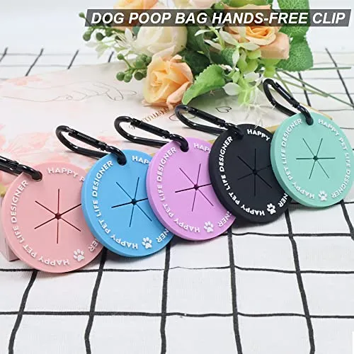 2 Colors Dog Poop Bag Holder, Waste Bag Holder with Carabiner Clip, Hands Free Poop Bag Carrier for Leash, Pet Waste Bag Dispenser for Dog Walking Accessory (Blue, Purple)