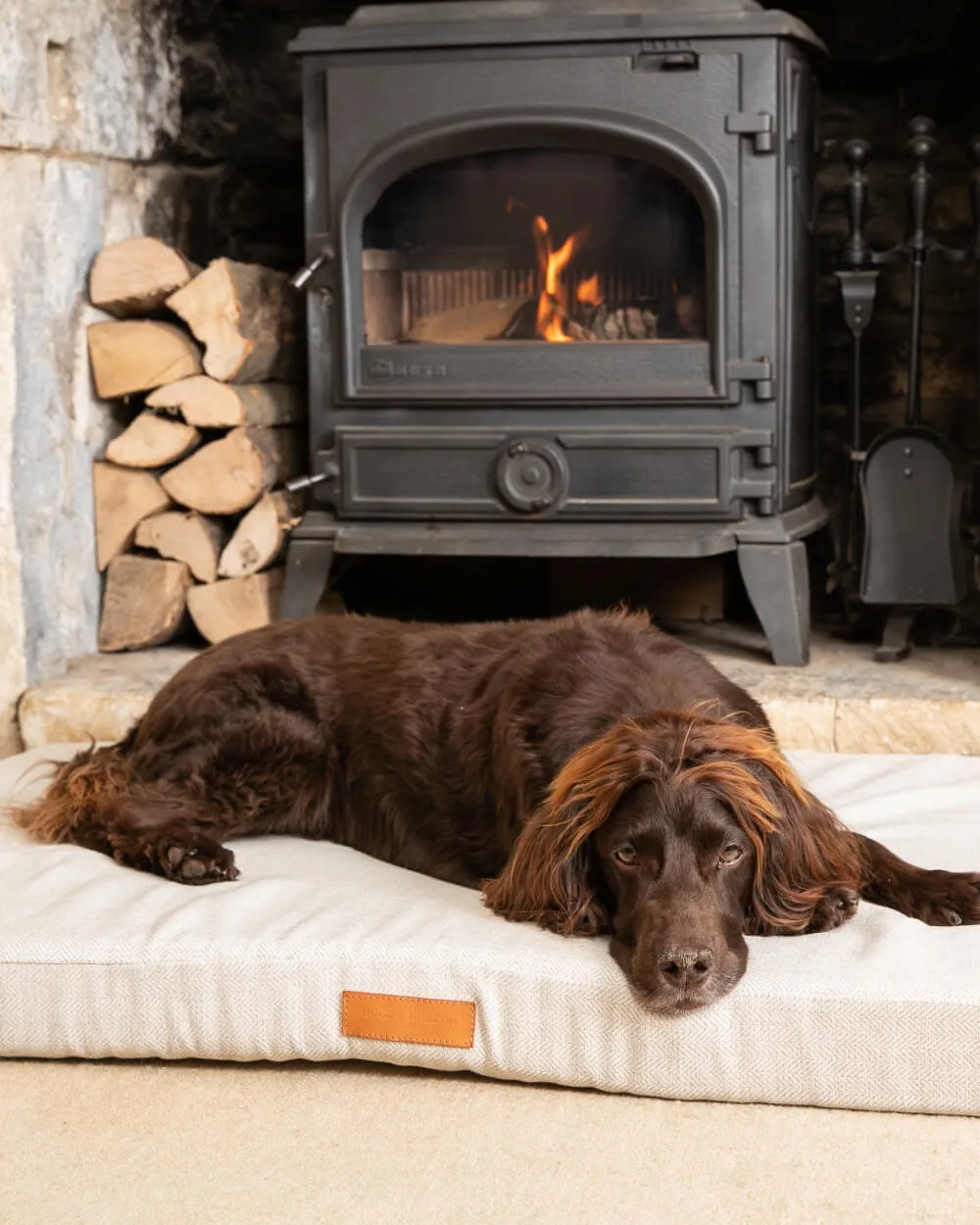 Beige Herringbone Foam Mattress Dog Bed