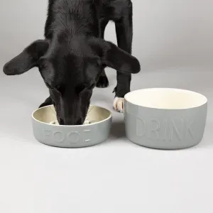 Classic 2 Piece Dog Slow Feeder & Water Bowl Set - 20cm - Grey
