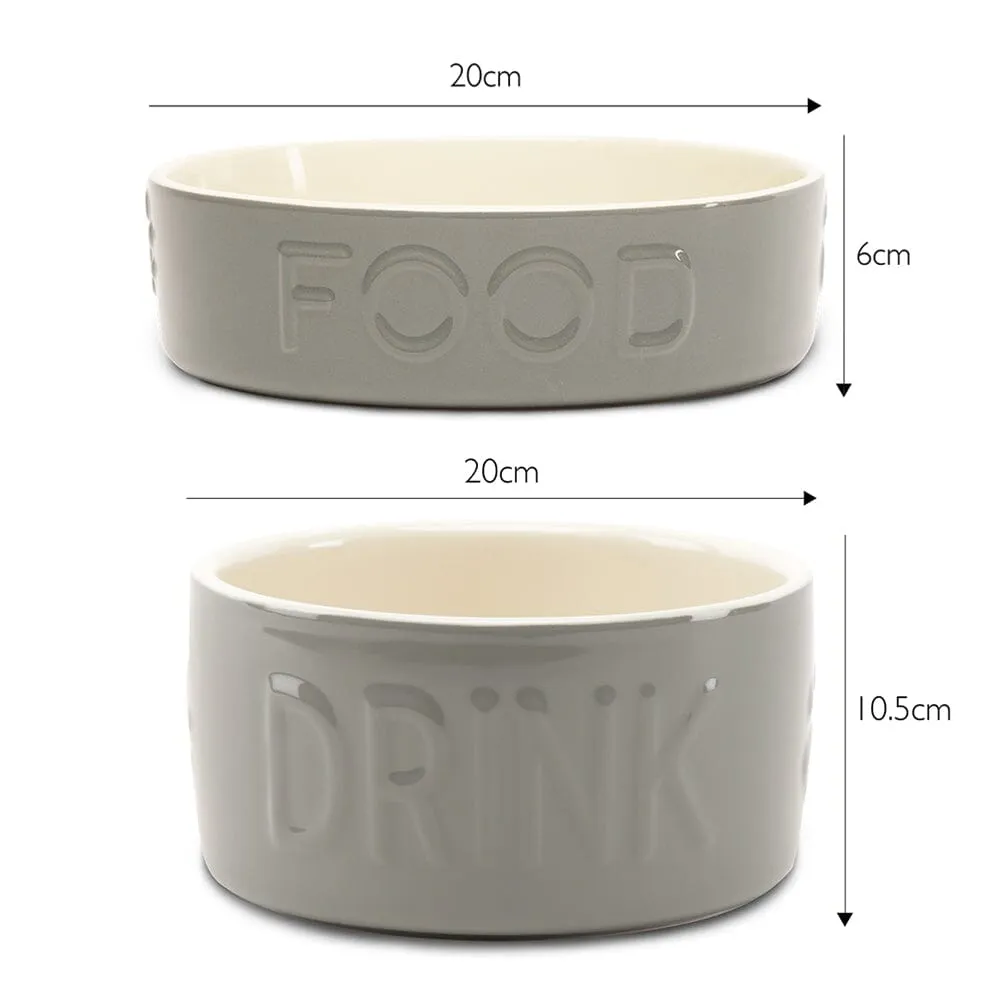 Classic 2 Piece Dog Slow Feeder & Water Bowl Set - 20cm - Grey