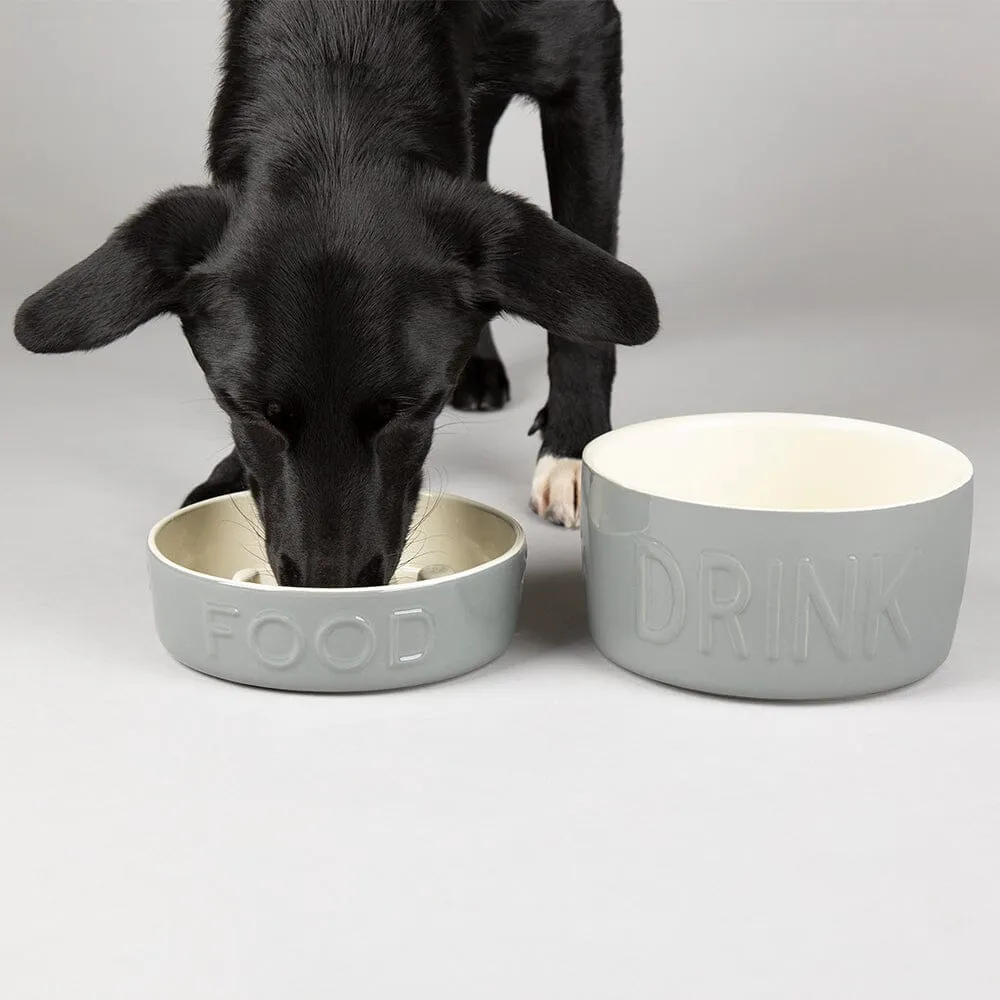 Classic 2 Piece Dog Slow Feeder & Water Bowl Set - 20cm - Grey