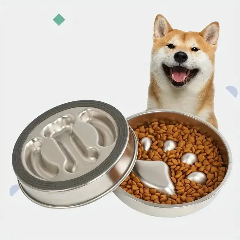 Ergonomic Stainless Steel Slow Feeder Bowl for Pets