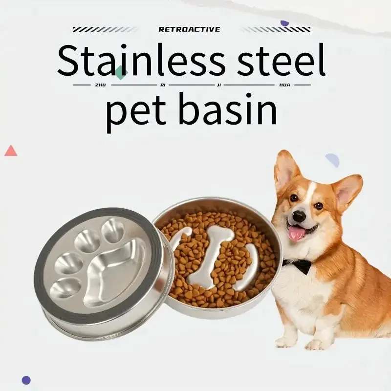 Ergonomic Stainless Steel Slow Feeder Bowl for Pets
