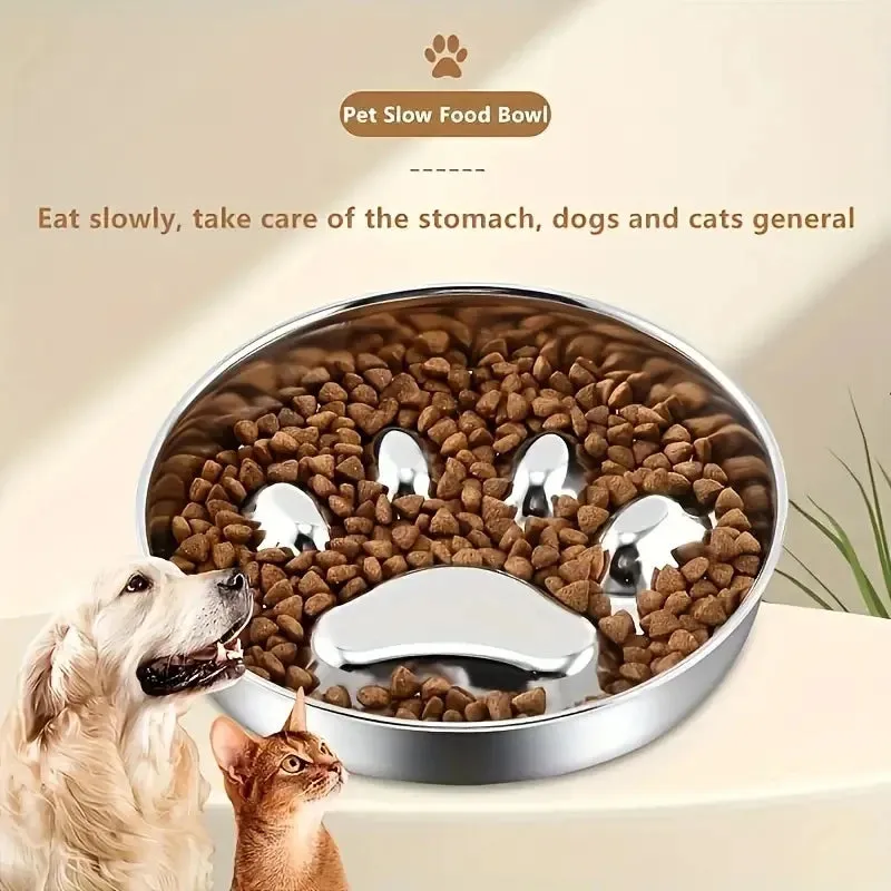Ergonomic Stainless Steel Slow Feeder Bowl for Pets