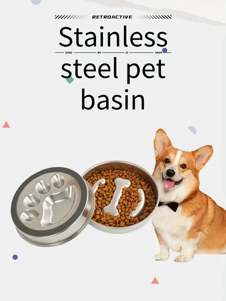 Ergonomic Stainless Steel Slow Feeder Bowl for Pets