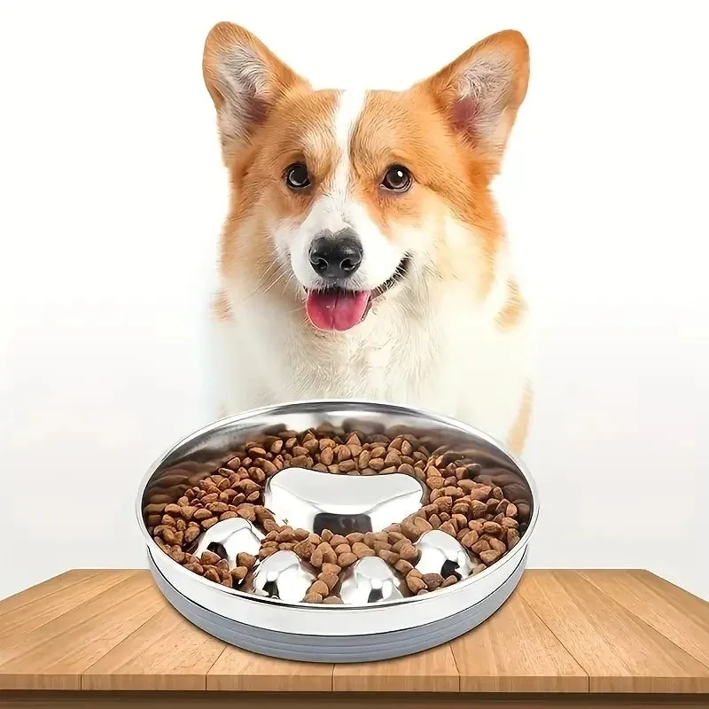 Ergonomic Stainless Steel Slow Feeder Bowl for Pets