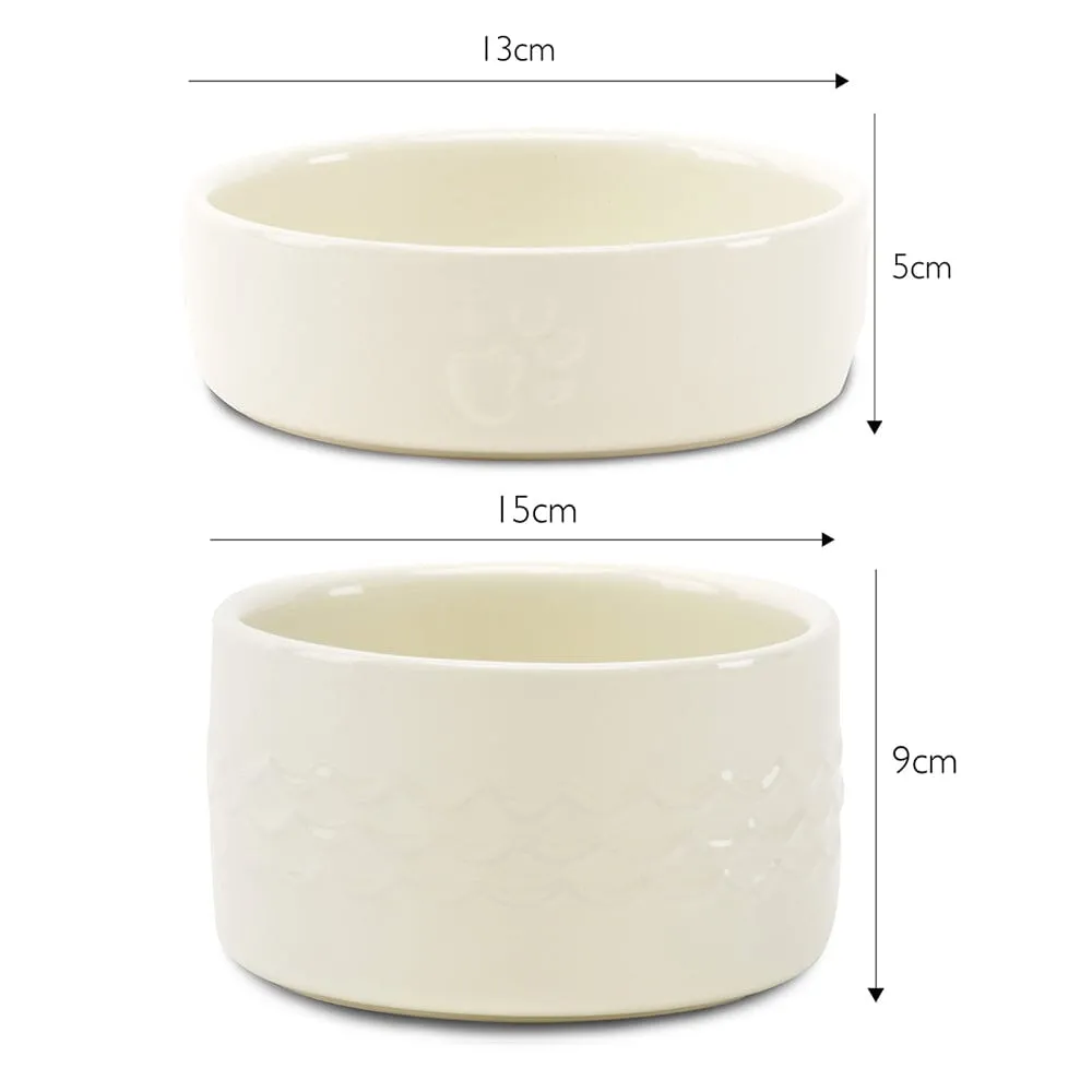 Icon 2 Piece Set 13cm Pet Food & Water Bowl Set - Cream