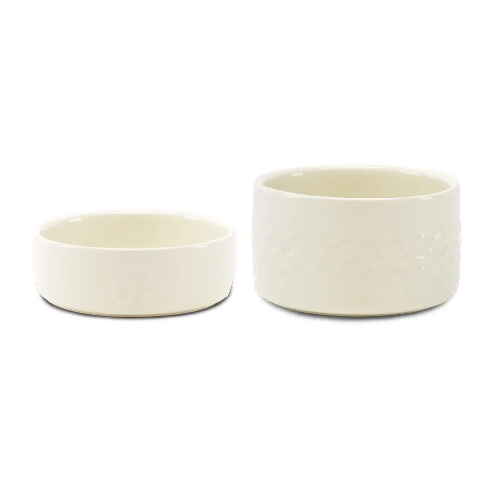 Icon 2 Piece Set 13cm Pet Food & Water Bowl Set - Cream
