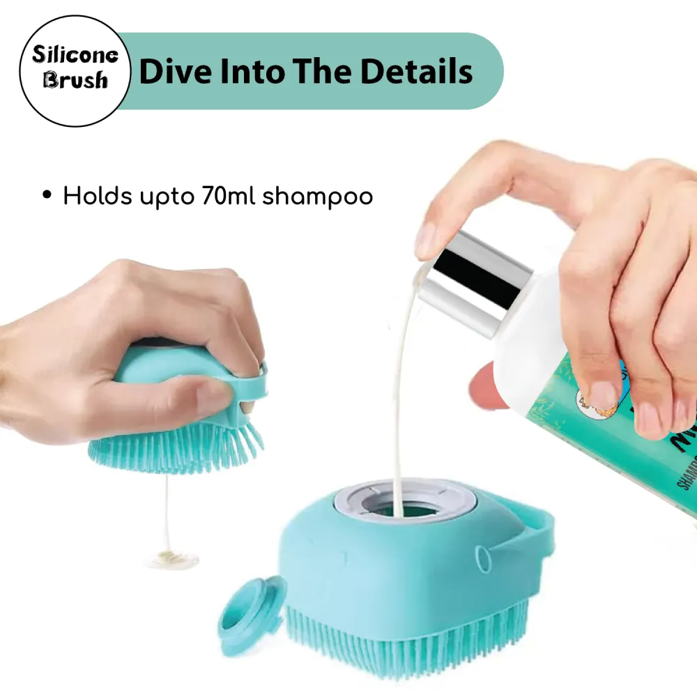 Papa Pawsome Shampoo Bath Silicone Brush for Dogs and Cats (Blue)