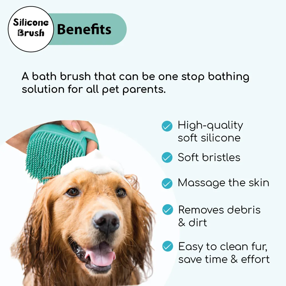 Papa Pawsome Shampoo Bath Silicone Brush for Dogs and Cats (Blue)