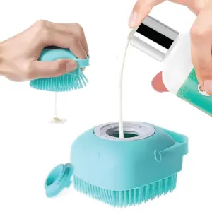 Papa Pawsome Shampoo Bath Silicone Brush for Dogs and Cats (Blue)