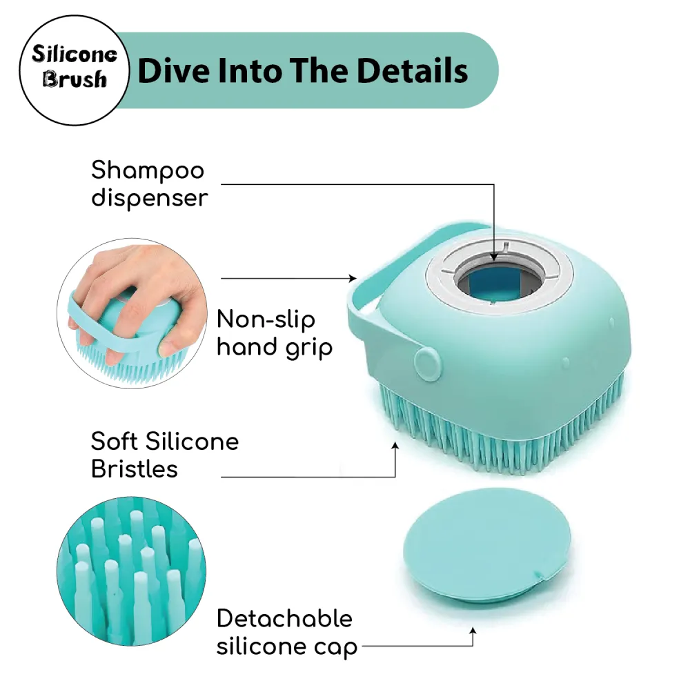 Papa Pawsome Shampoo Bath Silicone Brush for Dogs and Cats (Blue)