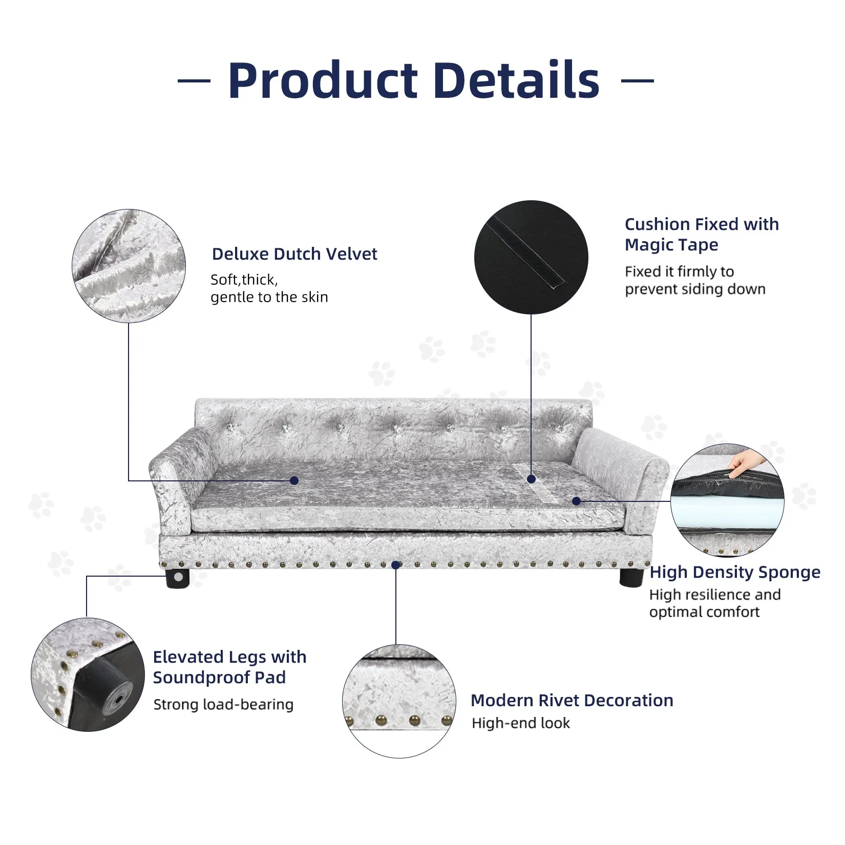 Pet Dog Couch Bed Deluxe Dutch Velvet Upholstered Sofa Bed Removable Cushion