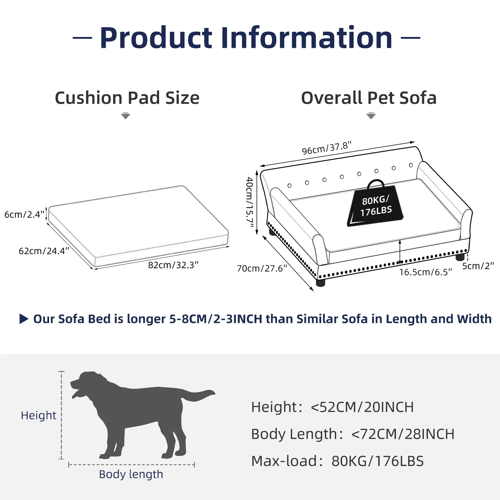 Pet Dog Couch Bed Deluxe Dutch Velvet Upholstered Sofa Bed Removable Cushion