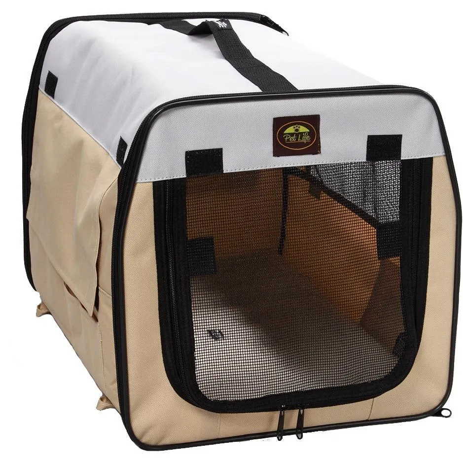 Pet Life ® 'Easy Folding' Zippered Folding Collapsible Wire Framed Lightweight Pet Dog Crate Carrier