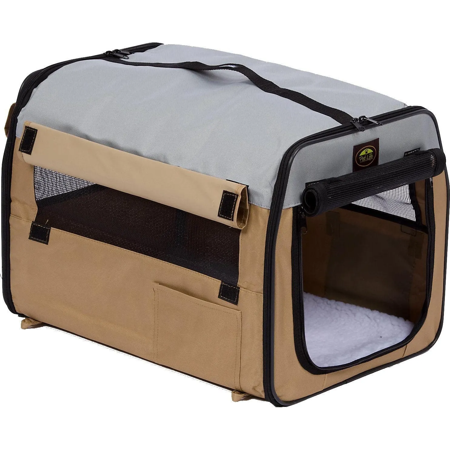 Pet Life ® 'Easy Folding' Zippered Folding Collapsible Wire Framed Lightweight Pet Dog Crate Carrier